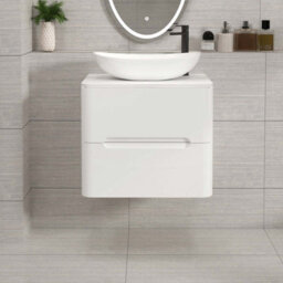 Royal Bathrooms Venice 600mm Gloss White Wall Mounted Bathroom Countertop Vanity Unit 2 Drawer With Cesar Basin - thumbnail 1