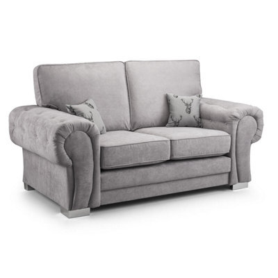 Furnishings For Less UK Milan Fabric 2 Seater Sofa Grey Fabric Full Back Chesterfield Style - image 1