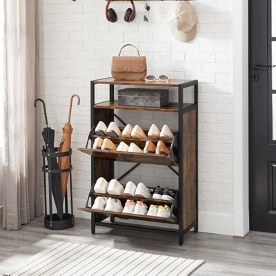 Songmics Compact Shoe Cabinet, Footwear Storage With Flip Doors, Hallway Organizer With Dividers, Rustic Brown And Black - image 1