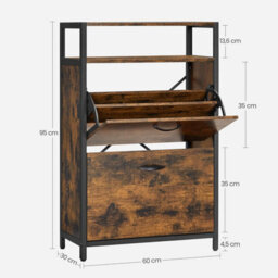 Songmics Compact Shoe Cabinet, Footwear Storage With Flip Doors, Hallway Organizer With Dividers, Rustic Brown And Black - thumbnail 2
