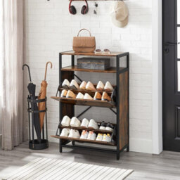 Songmics Compact Shoe Cabinet, Footwear Storage With Flip Doors, Hallway Organizer With Dividers, Rustic Brown And Black - thumbnail 1