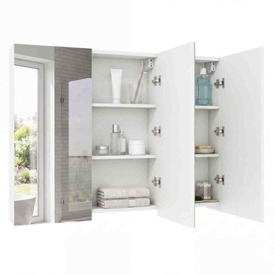 Costway 87 Cm Bathroom Mirror Cabinet With 3 Doors Wall Mounted Recessed Medicine Cabinet 6 Compartments White - image 1