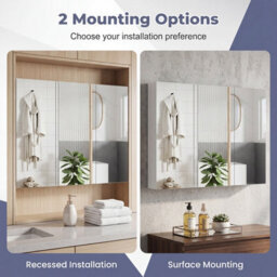 Costway 87 Cm Bathroom Mirror Cabinet With 3 Doors Wall Mounted Recessed Medicine Cabinet 6 Compartments White - thumbnail 5