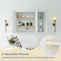 Costway 87 Cm Bathroom Mirror Cabinet With 3 Doors Wall Mounted Recessed Medicine Cabinet 6 Compartments White - thumbnail 6
