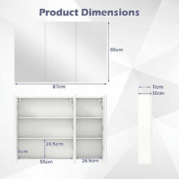 Costway 87 Cm Bathroom Mirror Cabinet With 3 Doors Wall Mounted Recessed Medicine Cabinet 6 Compartments White - thumbnail 2