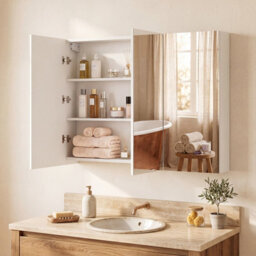 Costway 87 Cm Bathroom Mirror Cabinet With 3 Doors Wall Mounted Recessed Medicine Cabinet 6 Compartments White - thumbnail 3