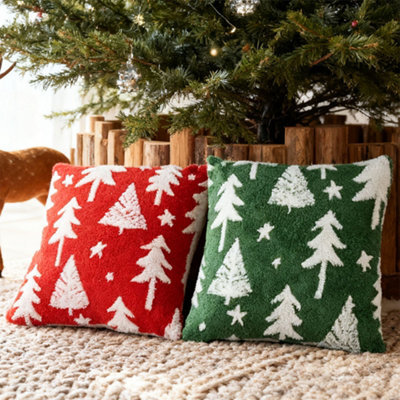Living And Home Christmas Trees Set Of 2 Christmas Theme Decorative Throw Pillows Washable Soft And Festive 45Cm W X 45Cm D - image 1