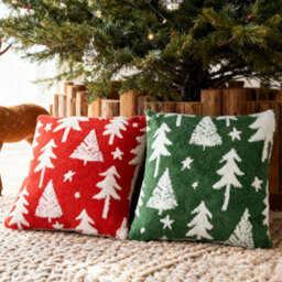 Living And Home Christmas Trees Set Of 2 Christmas Theme Decorative Throw Pillows Washable Soft And Festive 45Cm W X 45Cm D - thumbnail 1