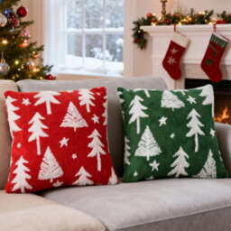Living And Home Christmas Trees Set Of 2 Christmas Theme Decorative Throw Pillows Washable Soft And Festive 45Cm W X 45Cm D - thumbnail 2