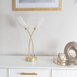 Valuelights Maya 2 Way Curved Arm Cross Over Brushed Gold Table Lamp For Living Room Hallway Bedside Light - thumbnail 5