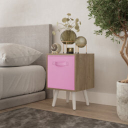 Urbn-Living Urbnliving 51Cm Height Oak Wooden Cube Storage Bookcase Light Pink Inserts Scandinavian White Legs