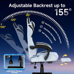 Gtplayer Gaming Chair Fabric, High Back Computer Chairs With Footrest For Adults, Ergonomic Pc Chair For Home Office, Light Blue - thumbnail 6