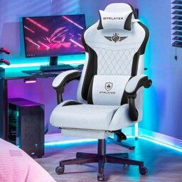 Gtplayer Gaming Chair Fabric, High Back Computer Chairs With Footrest For Adults, Ergonomic Pc Chair For Home Office, Light Blue - thumbnail 2