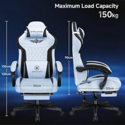 Gtplayer Gaming Chair Fabric, High Back Computer Chairs With Footrest For Adults, Ergonomic Pc Chair For Home Office, Light Blue - thumbnail 3