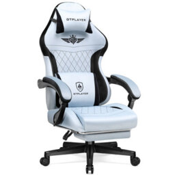Luckracer Gaming Chair Fabric, High Back Computer Chairs With Footrest For Adults, Ergonomic Pc Chair For Home Office, Light Blue