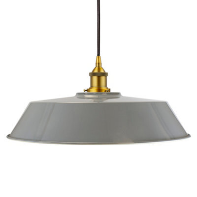 French Grey Large Chancery Painted Dome Pendant Light With Antique Gold Lamp Holder And Black Round Cable - Se Home - image 1