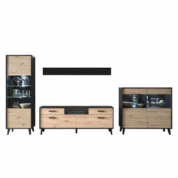 Arte Elegant Artona Va Living Room Set H1990mm W4070mm D400mm - Oak Artisan & Black Matt With Optional Led Lighting - thumbnail 3