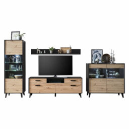 Arte Elegant Artona Va Living Room Set H1990mm W4070mm D400mm - Oak Artisan & Black Matt With Optional Led Lighting - thumbnail 4