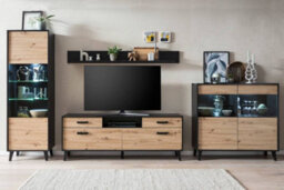Arte Elegant Artona Va Living Room Set H1990mm W4070mm D400mm - Oak Artisan & Black Matt With Optional Led Lighting