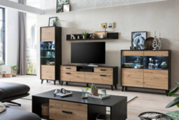 Arte Elegant Artona Va Living Room Set H1990mm W4070mm D400mm - Oak Artisan & Black Matt With Optional Led Lighting - thumbnail 2