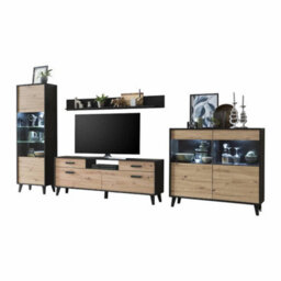 Arte Elegant Artona Va Living Room Set H1990mm W4070mm D400mm - Oak Artisan & Black Matt With Optional Led Lighting - thumbnail 5