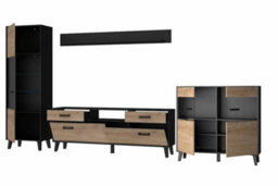 Arte Elegant Artona Va Living Room Set H1990mm W4070mm D400mm - Oak Artisan & Black Matt With Optional Led Lighting - thumbnail 6