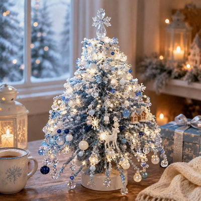 Amorly Diy 3D Beaded Christmas Tree Making Kit, Illuminated Tabletop Festive Ornament, Ice Blue Silver, With Decorative Beads & Charms - image 1