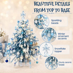 Amorly Diy 3D Beaded Christmas Tree Making Kit, Illuminated Tabletop Festive Ornament, Ice Blue Silver, With Decorative Beads & Charms - thumbnail 4