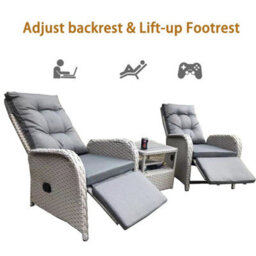 Furniture One Rattan Effect Grey 3 Piece Rattan Recliner With Ice Bucket - thumbnail 3