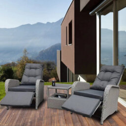 Furniture One Rattan Effect Grey 3 Piece Rattan Recliner With Ice Bucket - thumbnail 1