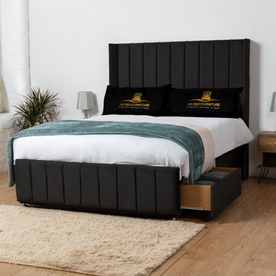 UKBEDFURNITURE Arizona Black Plush Wingback Divan Bed With 2 Foot End Drawers & 54 Inch Headboard - image 1