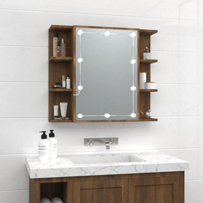 Walplus Mirror Cabinet With Led Brown Oak 70X16.5X60 Cm - image 1