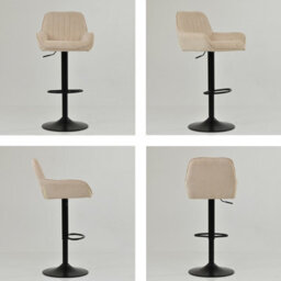 Lakeland Furniture Bronx Natural Cream Fabric Black Adjustable Base Bar Stool - thumbnail 2