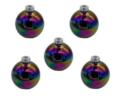 Decoris 10 Black Iris Glass Christmas Tree Baubles - image 1
