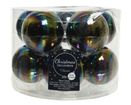 Decoris 10 Black Iris Glass Christmas Tree Baubles - thumbnail 3