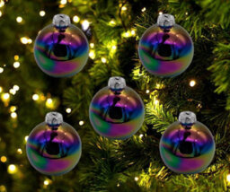 Decoris 10 Black Iris Glass Christmas Tree Baubles - thumbnail 2