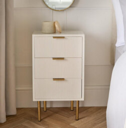 Ohs Ribbed 3 Draw Nightstand Modern Bedside Table - Cream
