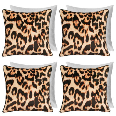 OHS 4 Pack Leopard Matte Velvet Filled Cushion Covers, Brown - 45 X 45Cm - image 1