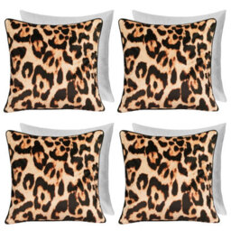 OHS 4 Pack Leopard Matte Velvet Filled Cushion Covers, Brown - 45 X 45Cm - thumbnail 1