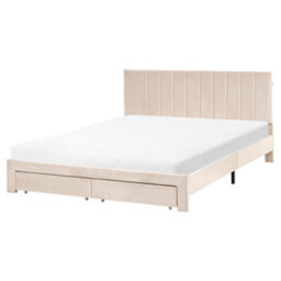 Beliani Bed With Storage Drawers Velvet Lonzac 160 X 200 Cm (Eu King Size) Beige - thumbnail 4