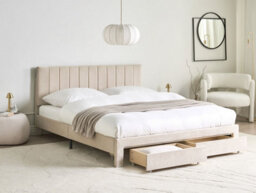 Beliani Bed With Storage Drawers Velvet Lonzac 160 X 200 Cm (Eu King Size) Beige - thumbnail 2