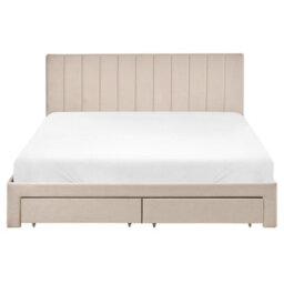 Beliani Bed With Storage Drawers Velvet Lonzac 160 X 200 Cm (Eu King Size) Beige - thumbnail 6