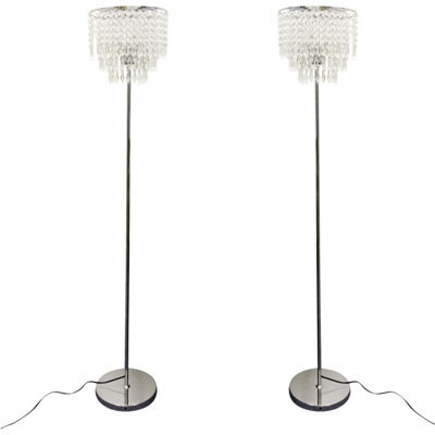First Choice Lighting Set Of 2 Chrome And Acrylic Crystal Jewelled Floor Lamps - image 1