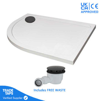 GravaHaus 1000 X 800mm White Offset Quadrant Left Hand 45mm Low Profile Shower Tray With Matt Black Waste - image 1