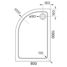 GravaHaus 1000 X 800mm White Offset Quadrant Left Hand 45mm Low Profile Shower Tray With Matt Black Waste - thumbnail 2