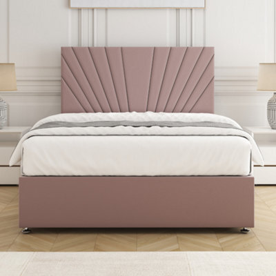 Bsspoke Maria Divan Bed Set Pink Plush Velvet With 24Inch Headboard & Mattress No Drawers In Double King 3Ft 4Ft 6Ft - image 1