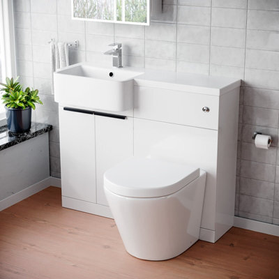 Nes Home Left Hand Basin Vanity Unit, With Black Handles, Wc Unit & Rimless Toilet - image 1