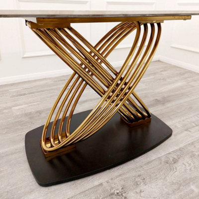 Stratus Interiors Orion Gold 1.8 Dining Table With Polar White Sintered Stone Top - Add Professional Assembly And Delivery To Room Of Choice - image 1