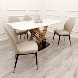 Stratus Interiors Orion Gold 1.8 Dining Table With Polar White Sintered Stone Top - Add Professional Assembly And Delivery To Room Of Choice - thumbnail 6