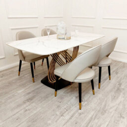 Stratus Interiors Orion Gold 1.8 Dining Table With Polar White Sintered Stone Top - Add Professional Assembly And Delivery To Room Of Choice - thumbnail 9